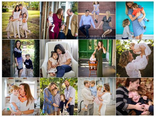 Several pictures of moms with their family during fall family photos in New Orleans.