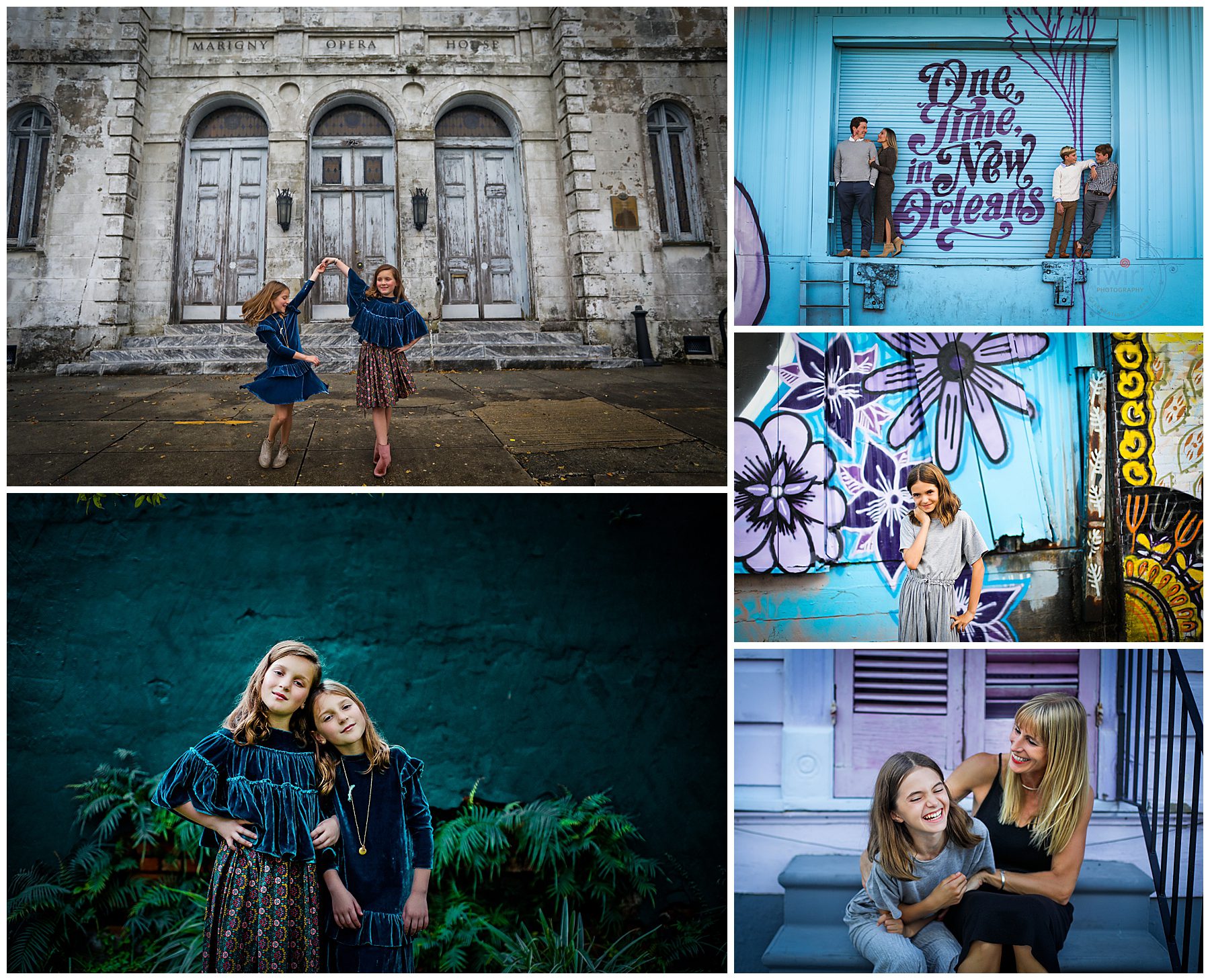 Family photos in the Bywater neighborhood for a location guide story on the Best Spots in New Orleans for Family Photos by Twirl Photography.