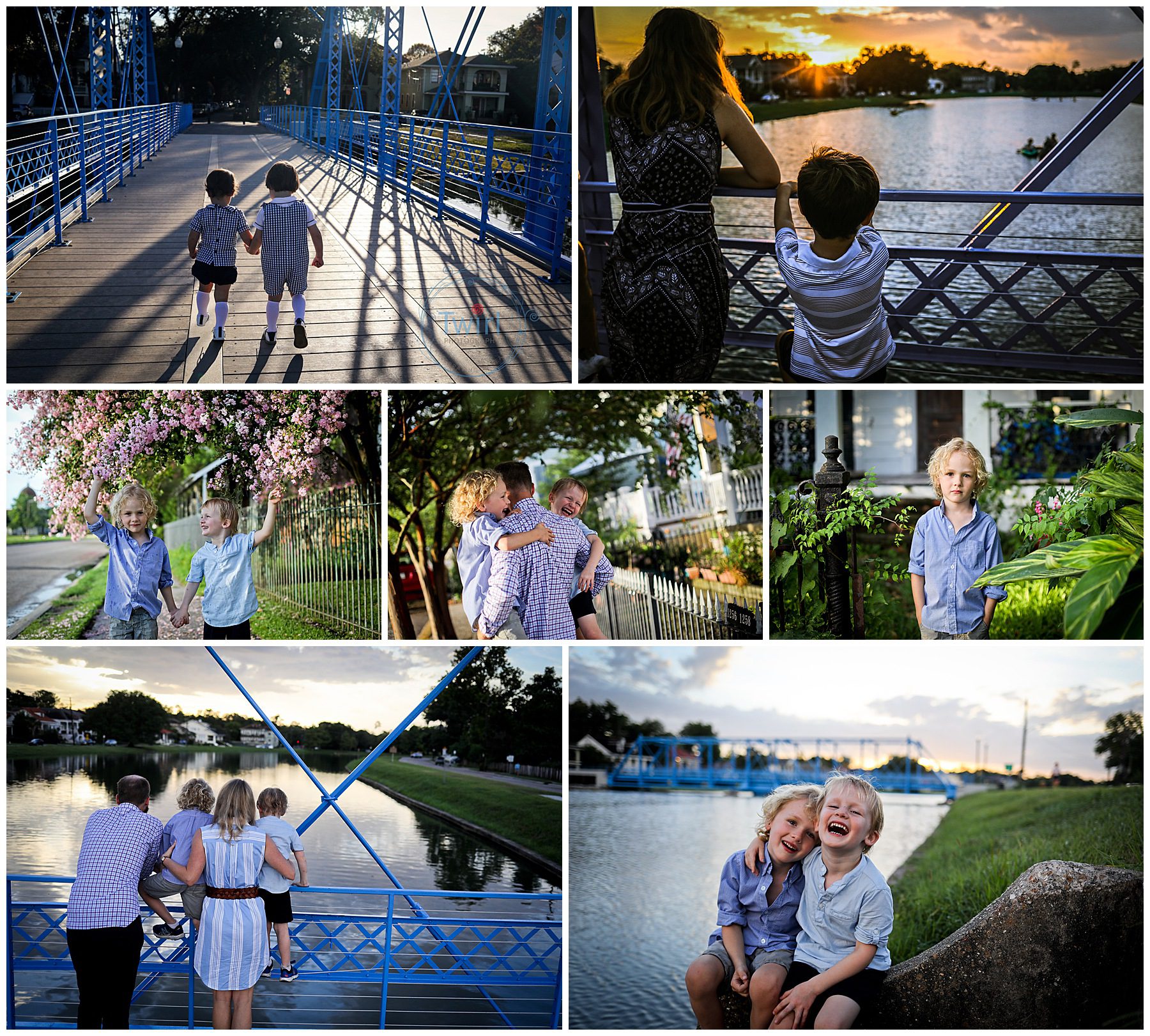 A family looking out at water over Bayou St. John for a location guide story on the Best Spots in New Orleans for Family Photos by Twirl Photography.