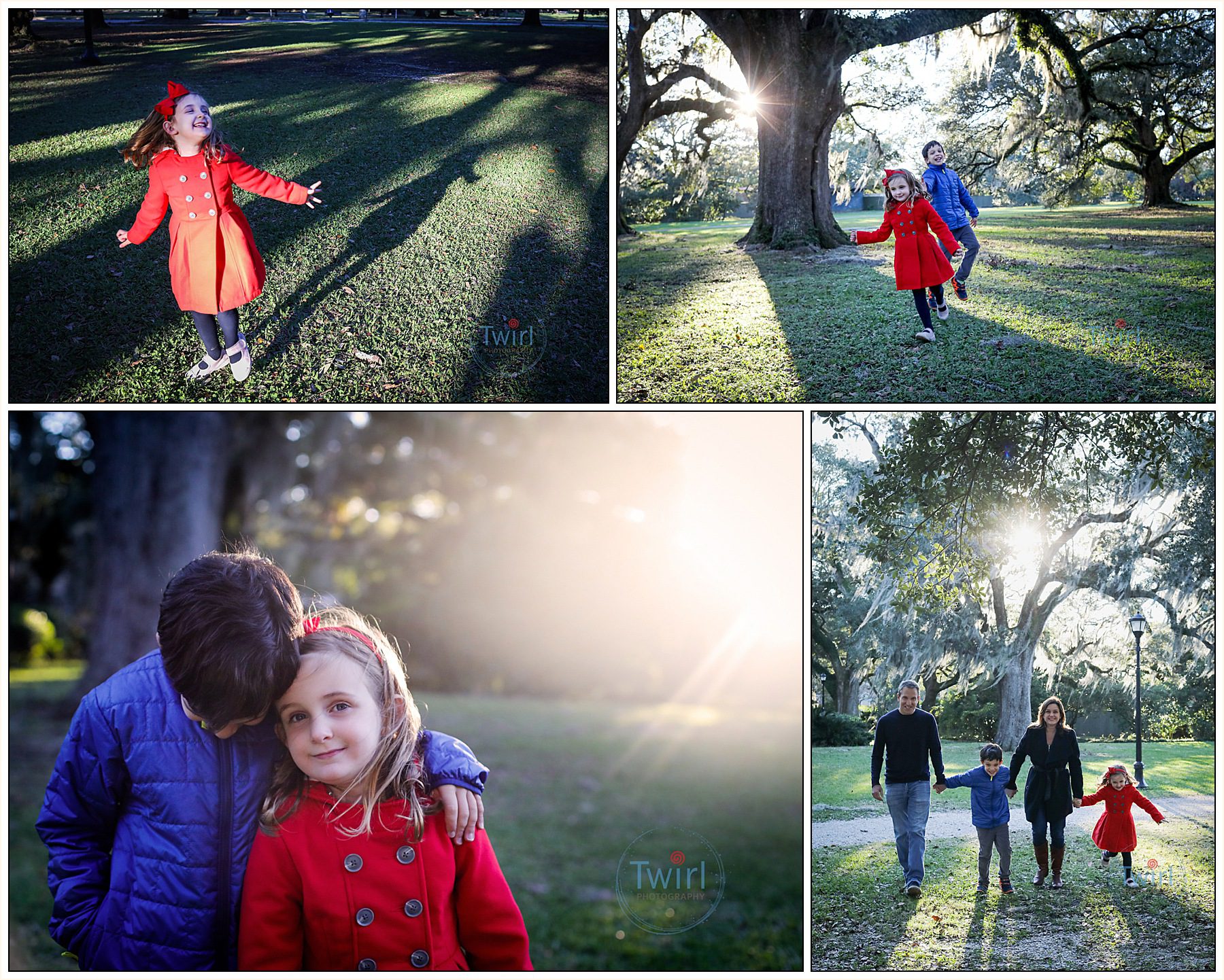 Family photos of a brother and sister in Audubon Park.