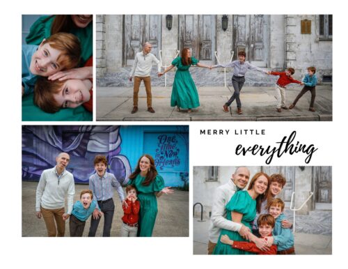 Multiple pictures of a family for a holiday card in New Orleans.