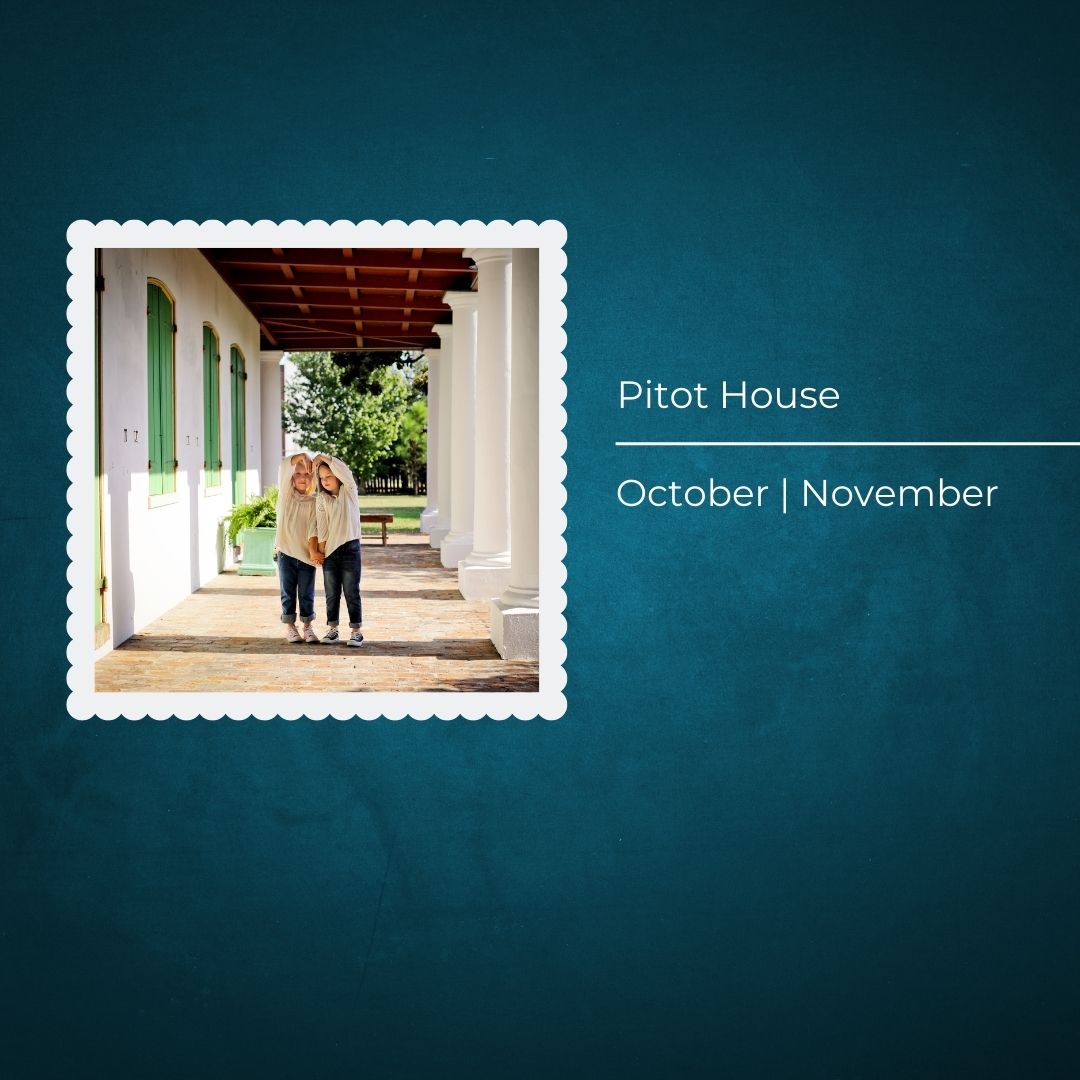 Siblings holding hands at the Pitot House in New Orleans