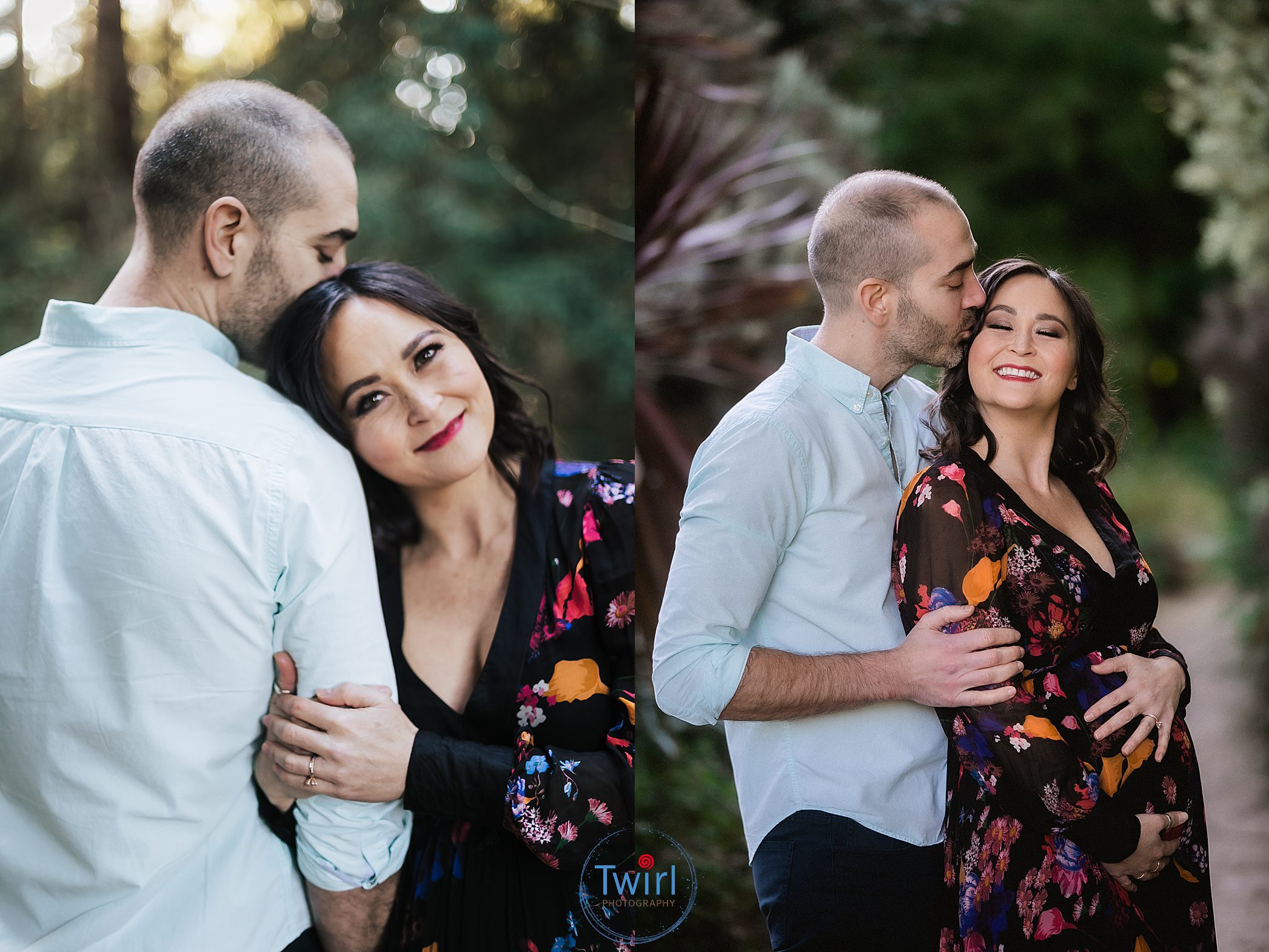 An expecting mother and husband cuddling in the park for a maternity session. 5 tips for gorgeous Fall maternity portraits in New Orleans.