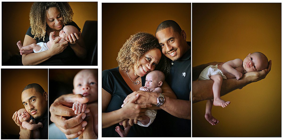 A mom and dad cradling their newborn son in the baby's nursery during in home New Orleans lifestyle newborn session with Twirl Photography.