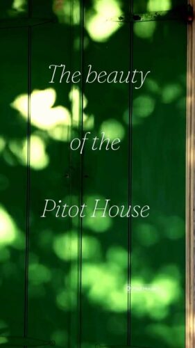 a green door with white text