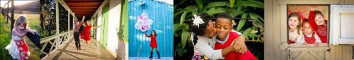 Several pictures of kids with something red on them for a story about 3 colors to wear for New Orleans fall photos.