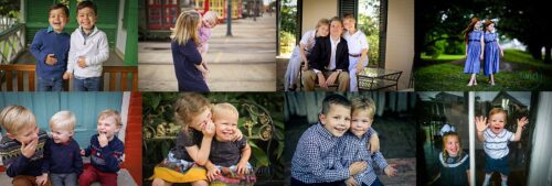 Several pictures of families posing for photos while wearing some item of clothing that is navy blue for a story about 3 colors to wear for New Orleans fall photos.