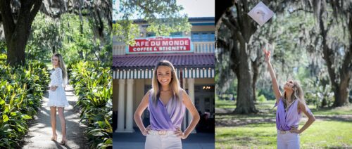 a woman standing in front of a building