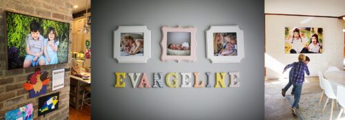 Several printed photos in family homes for a story about how to display family photos in your home.