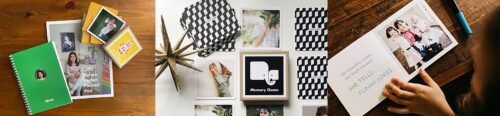 Playful and creative photo gifts with a memory game and notepads with family photos on them.
