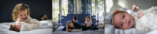 Several newborn photos in a home with great window light for a story about the best time of day for your lifestyle newborn photos in New Orleans.