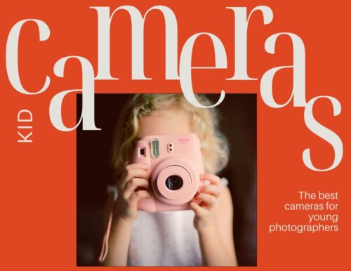 A picture of a girl holding a camera up to her eyes for a story about the best camera for kids and teens.