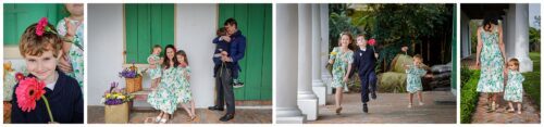 A family of five posing for photos during spring in New Orleans.