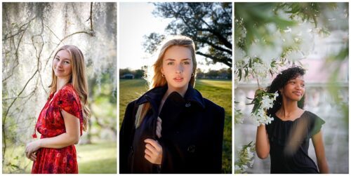 Portraits of 3 young women in the park.