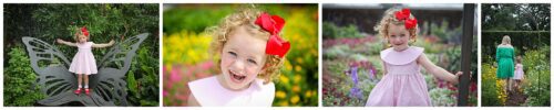 A little girl playing in a garden.
