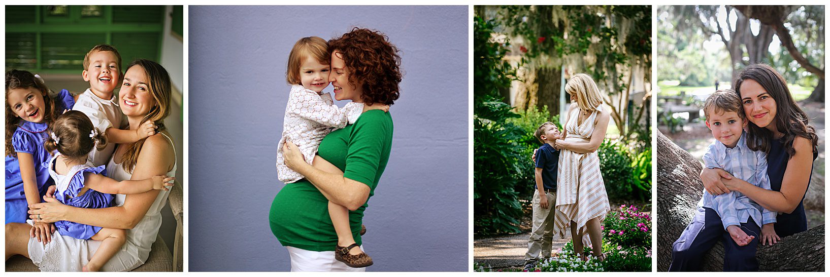 Several photos of moms with their children posing for photos in New Orleans.