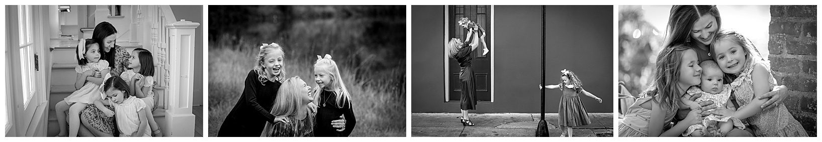 Several photos of moms with their children posing for photos in New Orleans.