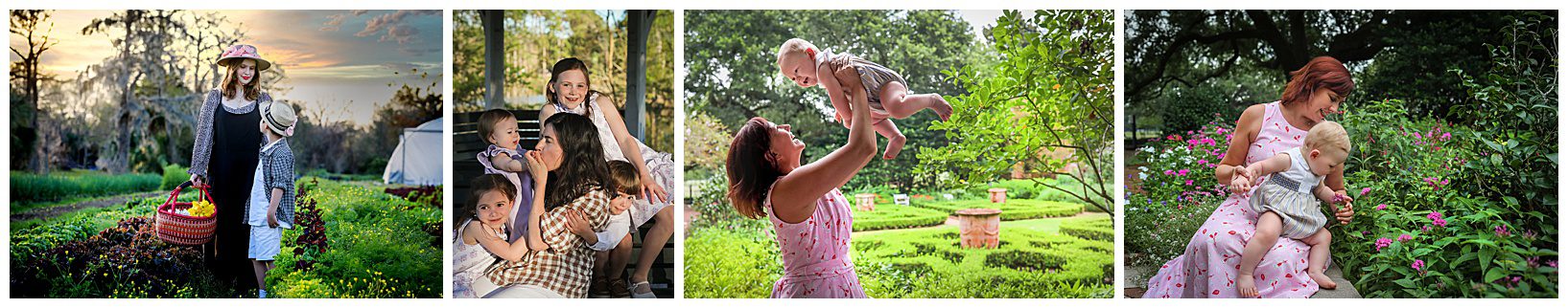 Several photos of moms with their children posing for photos in New Orleans.