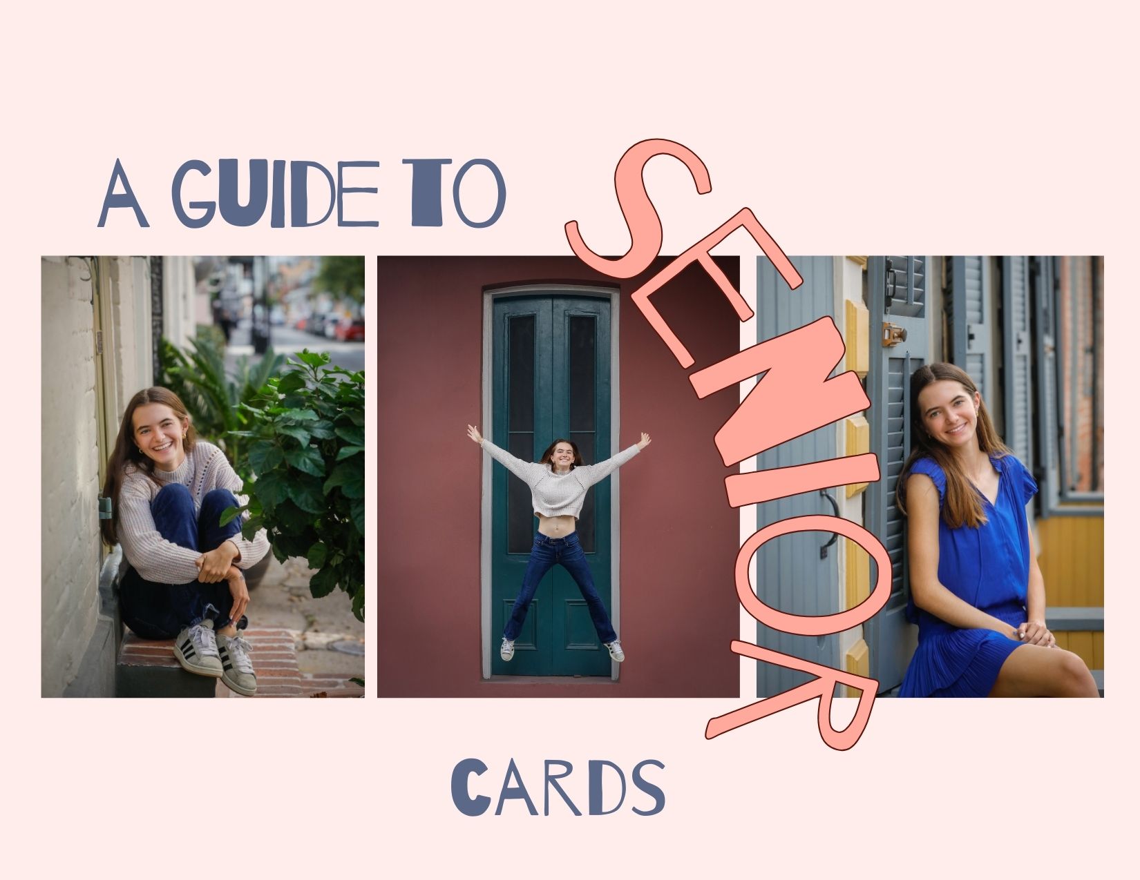 Three pictures of a senior on a graduation card for an article about Senior Photos New Orleans: A Guide to Ordering Senior Cards