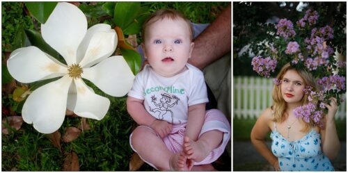 a picture of a baby and a picture of high school senior, same girl.