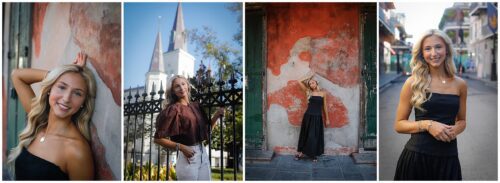 A high school senior poses for photos in the French Quarter.