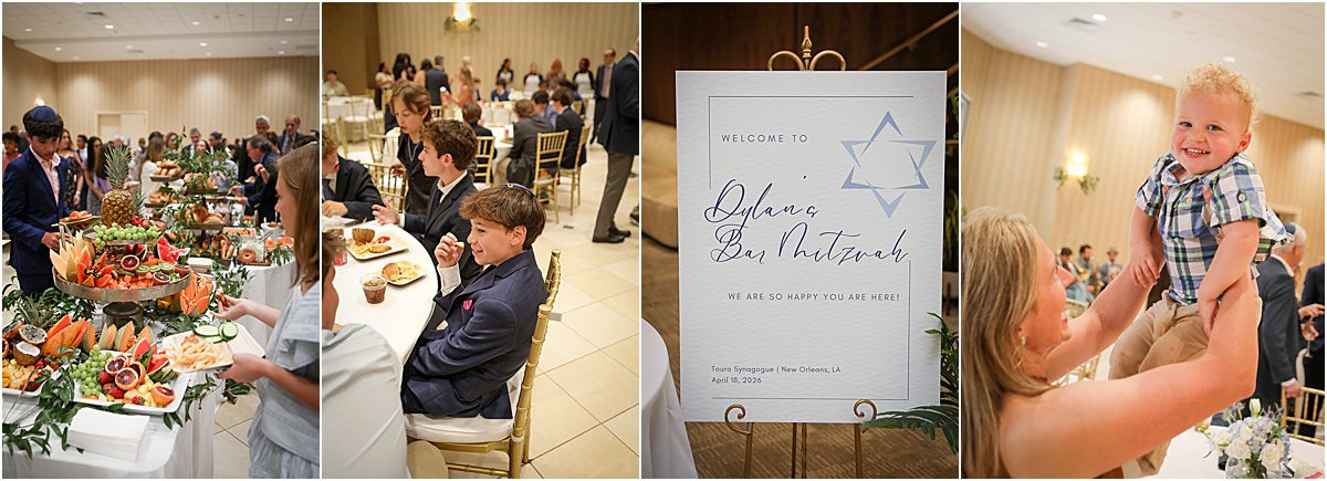 Several pictures of a luncheon at Touro Synagogue during a bar mitzvah.