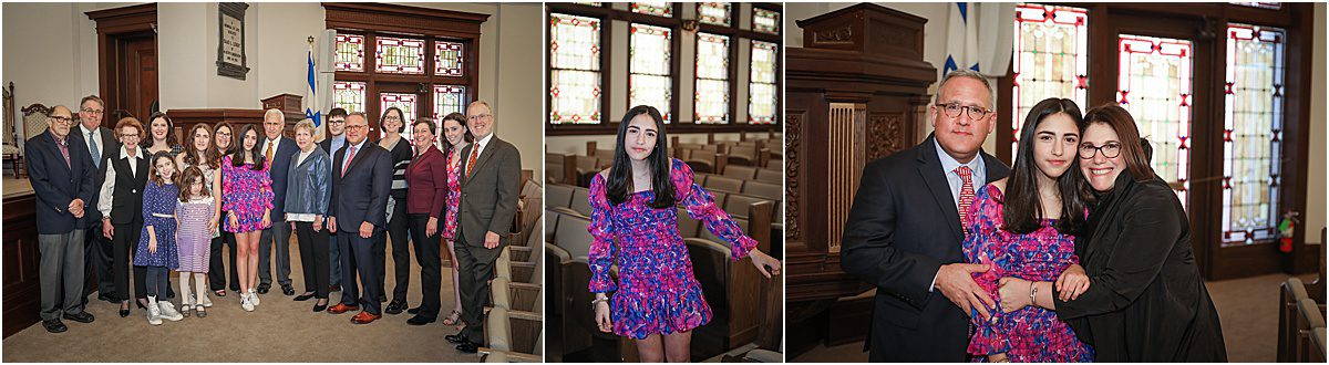 Portraits of a girl with her family during her bat mitzvah.