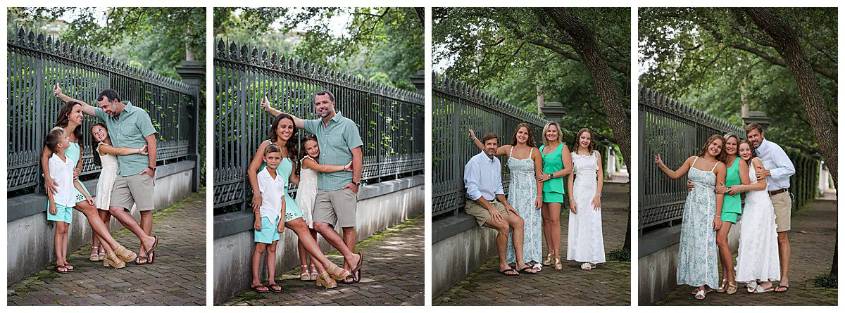 Parents pose with their children for family photos.